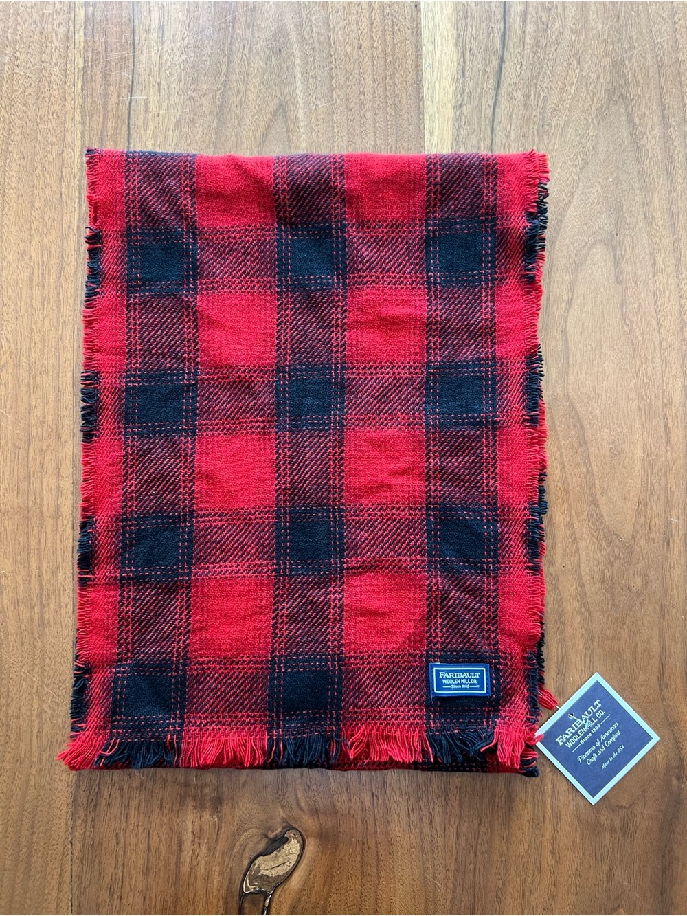 Faribault Red & Black Plaid Wool Scarf